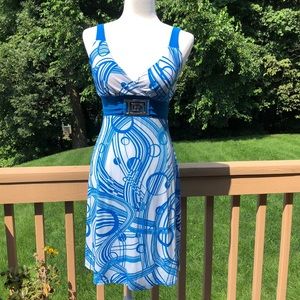 NWOT Gidani blue and white print sun dress